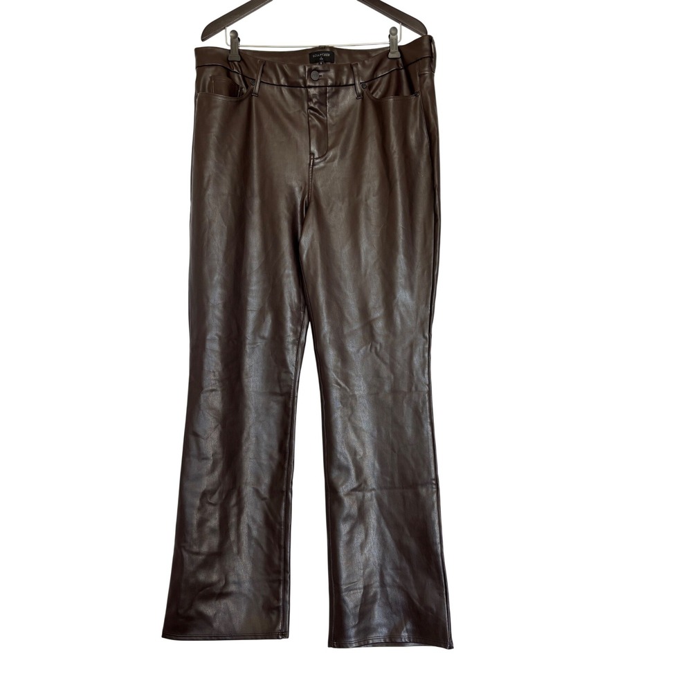 NYDJ Sculpt-Her Faux Leather Pants Brown Lift Tuck Straight Leg Size 16 Espresso